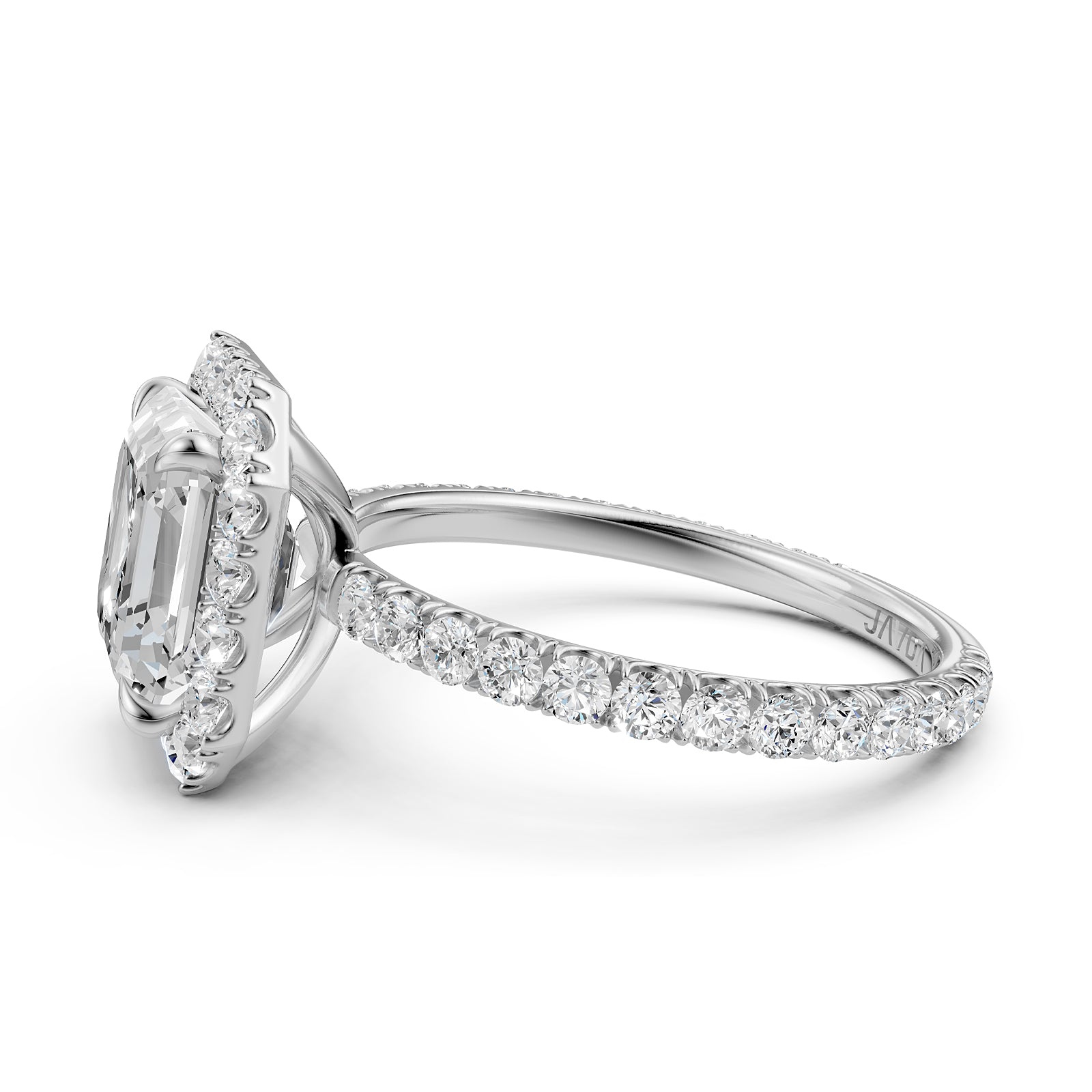 French Pave Set Halo Lab Grown Diamond Engagement Ring 2.59 Ctw.